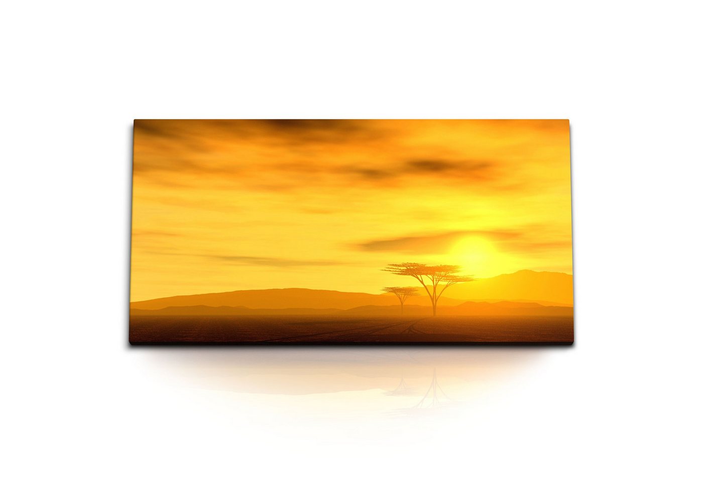 Sinus Art Leinwandbild Kunstdruck Bilder 120x60cm Afrikanische Landschaft Sonnenuntergang Bäu, (1 St) von Sinus Art