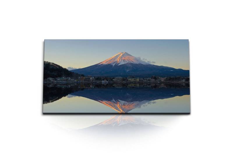 Sinus Art Leinwandbild Kunstdruck Bilder 120x60cm Japan Fuji Vulkan Berg See Natur Sonnenunte, (1 St) von Sinus Art