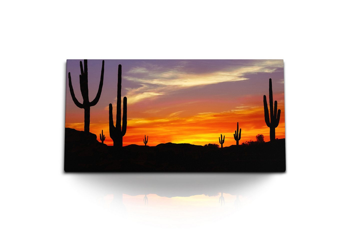 Sinus Art Leinwandbild Kunstdruck Bilder 120x60cm Mexikanische Landschaft Abendrot Kakteen ro, (1 St) von Sinus Art