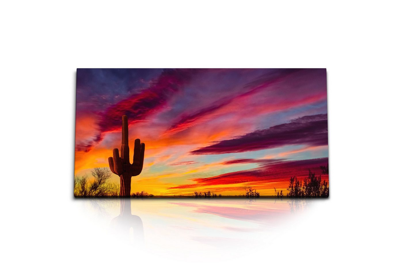 Sinus Art Leinwandbild Kunstdruck Bilder 120x60cm Mexikanische Landschaft Kaktus Abendrot rot, (1 St) von Sinus Art