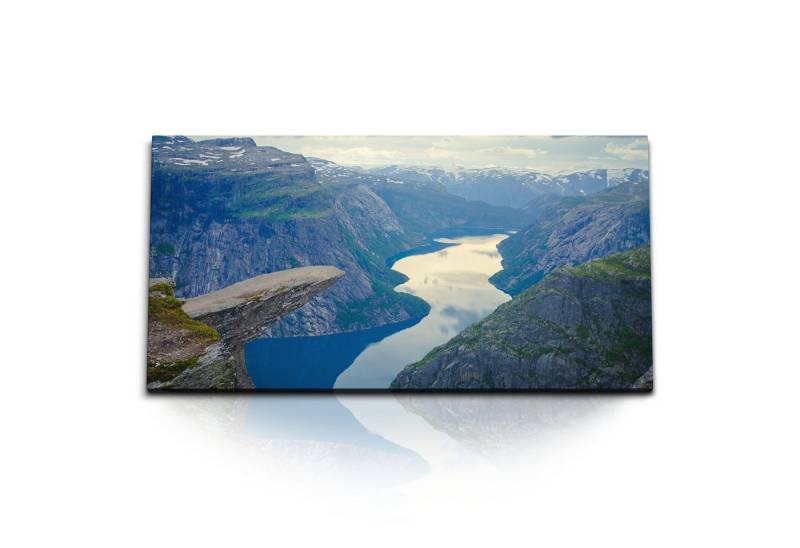 Sinus Art Leinwandbild Kunstdruck Bilder 120x60cm Norwegen Berge Fluss Natur Gebirge Felsen, (1 St) von Sinus Art