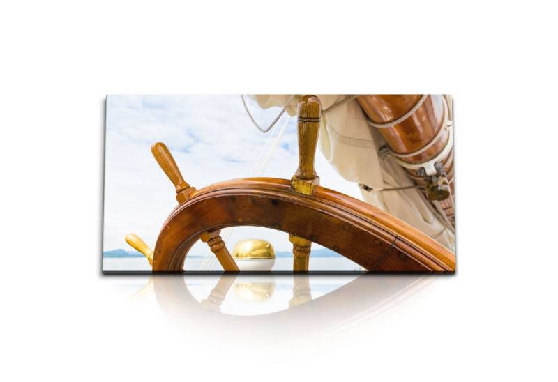 Sinus Art Leinwandbild Kunstdruck Bilder 120x60cm Segelschiff Ruderrad Ruder Holz Schiff Sege, (1 St) von Sinus Art