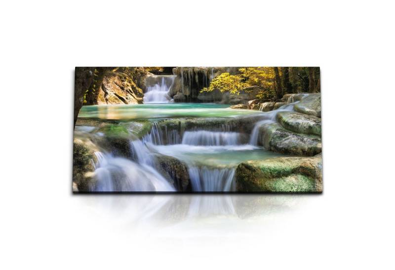 Sinus Art Leinwandbild Kunstdruck Bilder 120x60cm Thailand Bach Wasserfall Natur Tropisch Exo, (1 St) von Sinus Art