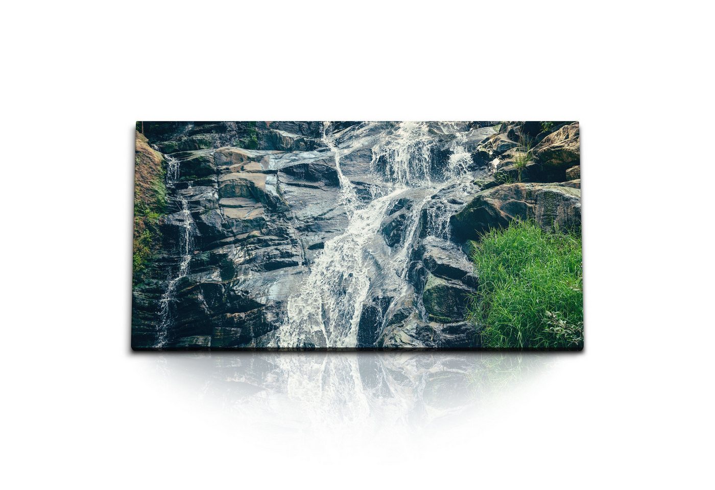 Sinus Art Leinwandbild Kunstdruck Bilder 120x60cm Wasserfall Felsen Berg Natur Bach Quellwass, (1 St) von Sinus Art