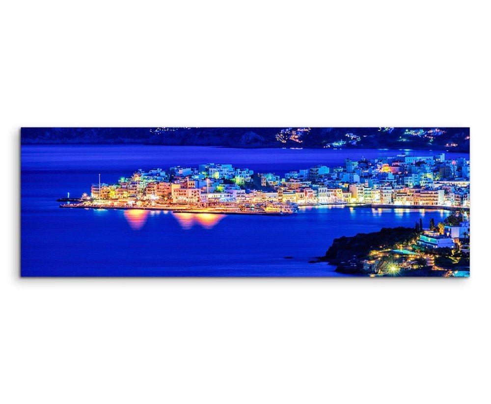 Sinus Art Leinwandbild Landschaftsfotografie – Agios Nikolaos bei Nacht, Kreta, Griechenland auf Leinwand von Sinus Art