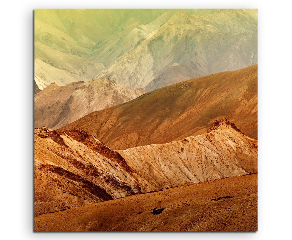 Sinus Art Leinwandbild Landschaftsfotografie – Berglandschaft in Ocker, Indien auf Leinwand von Sinus Art