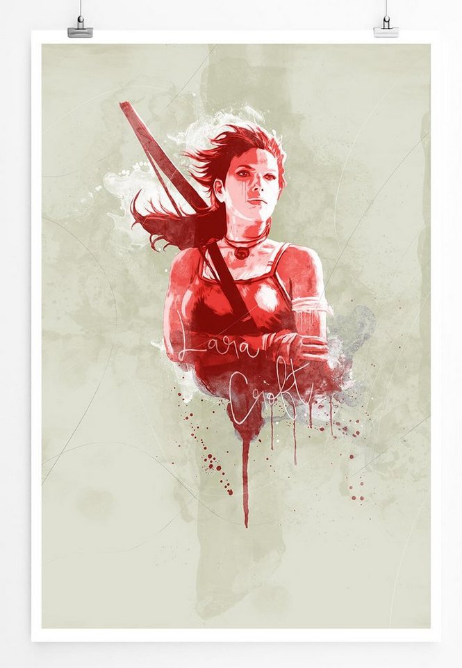 Sinus Art Leinwandbild Lara Croft 90x60cm Paul Sinus Art Splash Art Wandbild als Poster ohne Rahmen gerollt von Sinus Art