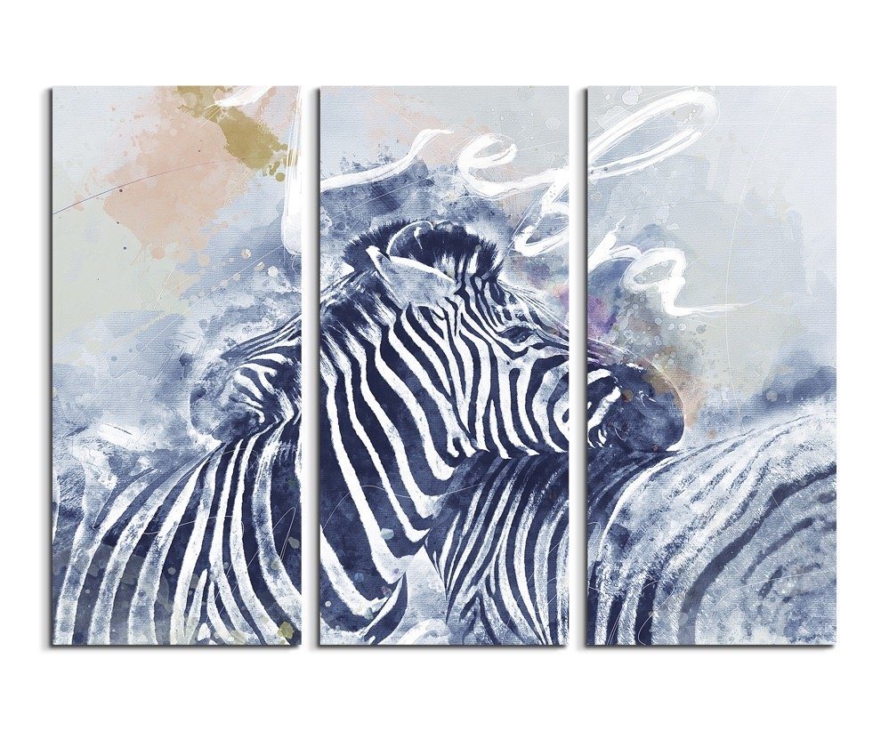 Sinus Art Leinwandbild Süßes Zebrapaar mit Kalligraphie von Sinus Art