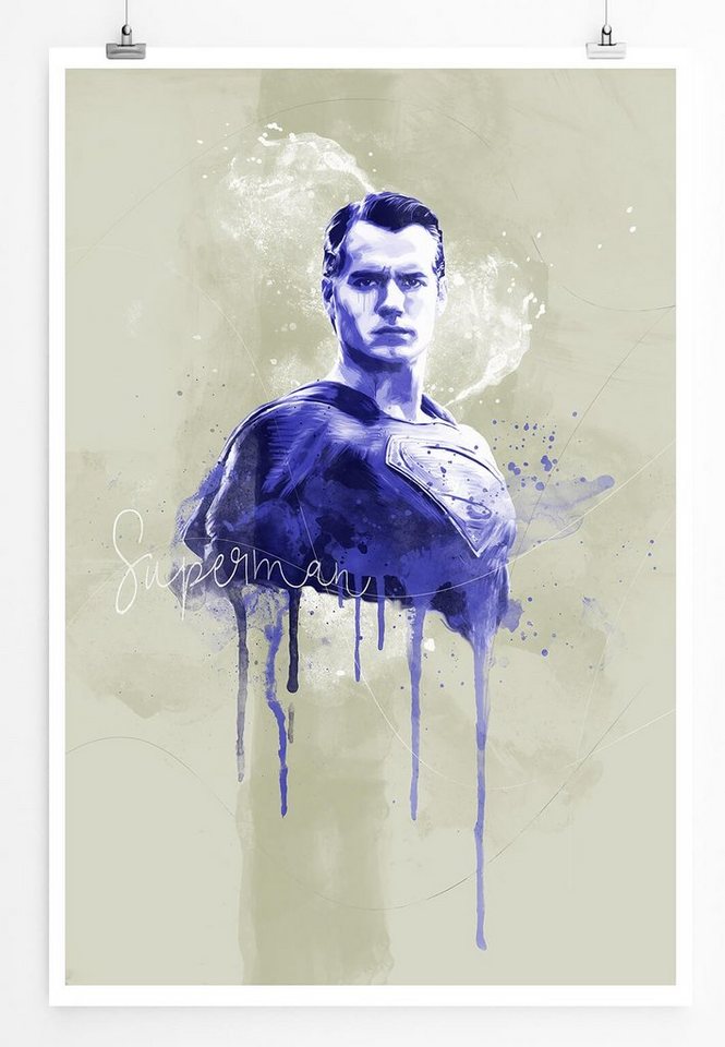 Sinus Art Leinwandbild Superman 90x60cm Paul Sinus Art Splash Art Wandbild als Poster ohne Rahmen gerollt von Sinus Art
