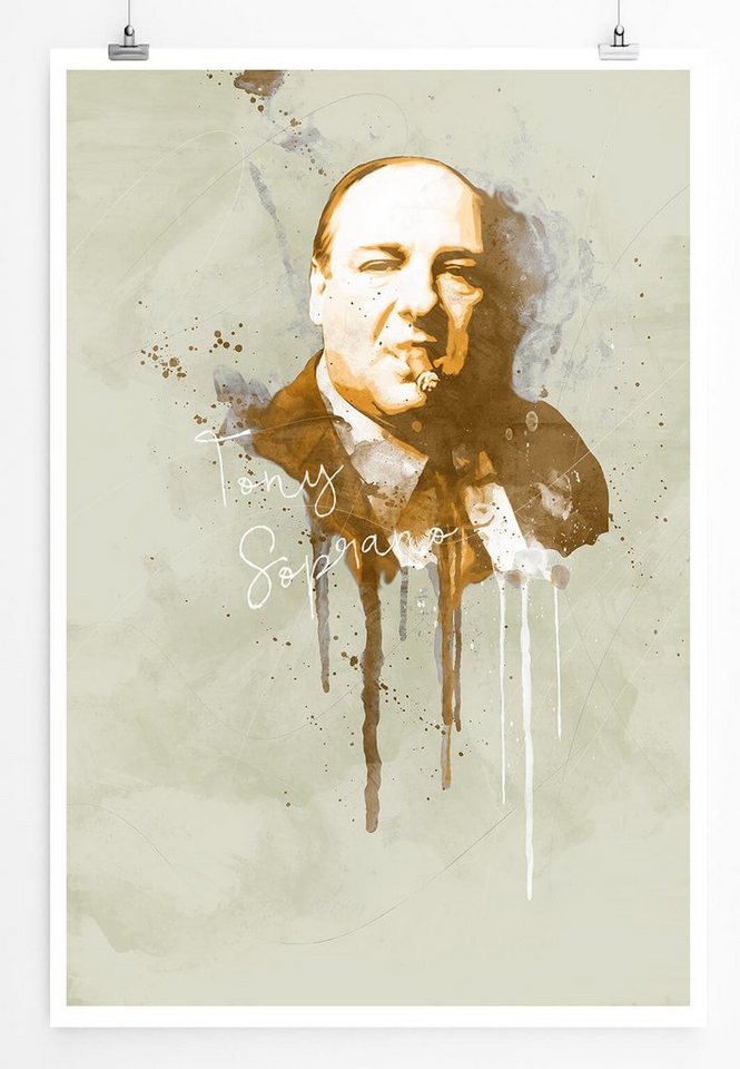 Sinus Art Leinwandbild Tony Soprano 90x60cm Paul Sinus Art Splash Art Wandbild als Poster ohne Rahmen gerollt von Sinus Art