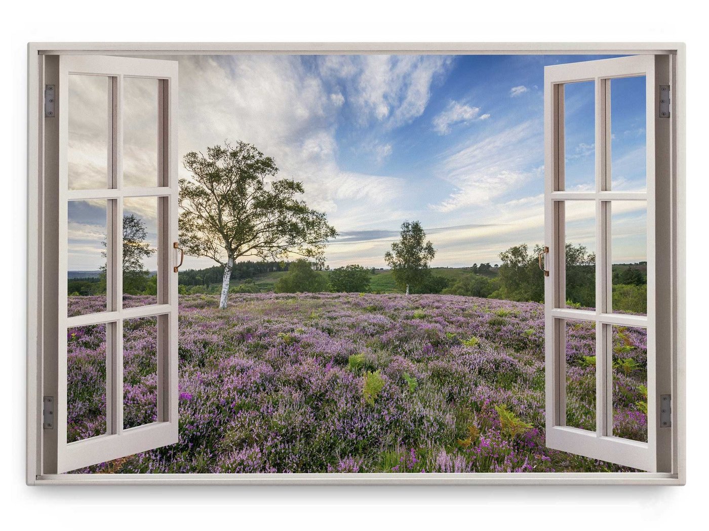 Sinus Art Leinwandbild Wandbild 120x80cm Fensterbild Landschaft Natur Blumen Wildblumen blaue, (1 St) von Sinus Art