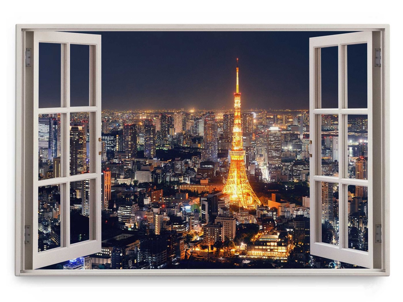 Sinus Art Leinwandbild Wandbild 120x80cm Fensterbild Tokio Skyline Nachtlichter Großstadt Fer, (1 St) von Sinus Art
