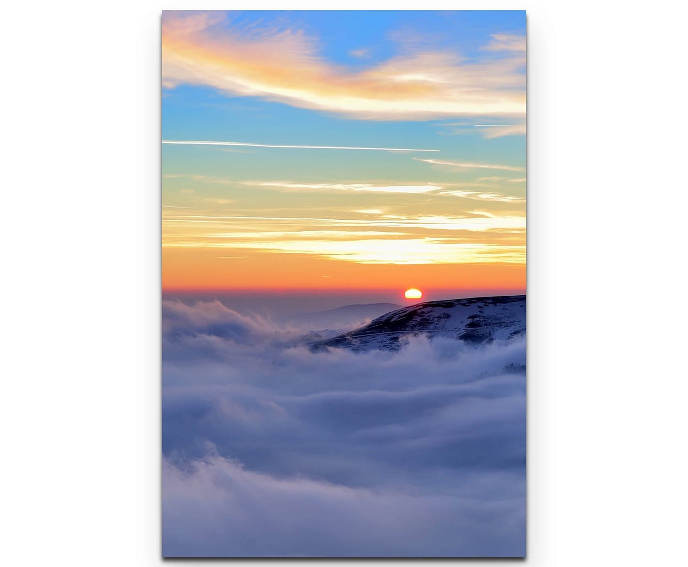 Sinus Art Leinwandbild Wolkenverhangenes Tal bei Sonnenuntergang - Leinwandbild von Sinus Art