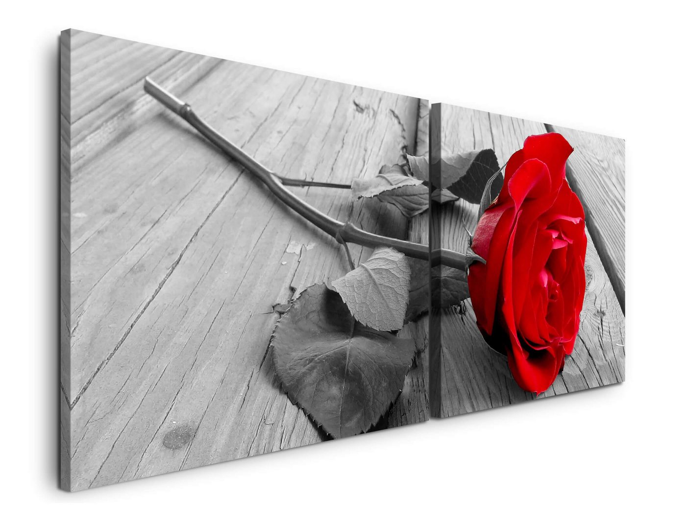 Sinus Art Leinwandbild rote Rose auf Holzboden Wandbild in verschiedenen Größen von Sinus Art