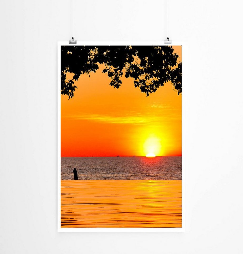 Sinus Art Poster 60x90cm Poster Landschaftsfotografie  Beach Hotel Sunset Pool von Sinus Art