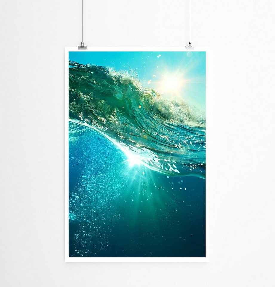 Sinus Art Poster 90x60cm Poster Fotografie Klare blaue Meereswelle von Sinus Art