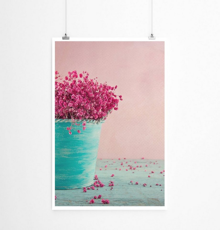 Sinus Art Poster 90x60cm Poster Fotografie Pinke Blumen in einer türkisen Vase von Sinus Art