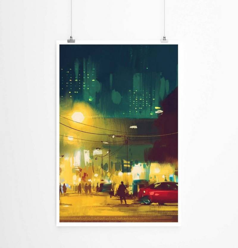 Sinus Art Poster Abstraktes Bild von einer Stadt bei Nacht 60x90cm Poster von Sinus Art