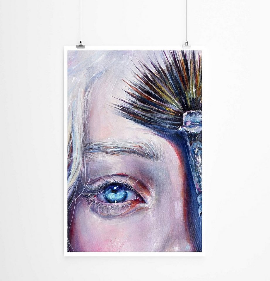 Sinus Art Poster Bild  Pinsel und Blondine mit hellblauen Augen 60x90cm Poster von Sinus Art