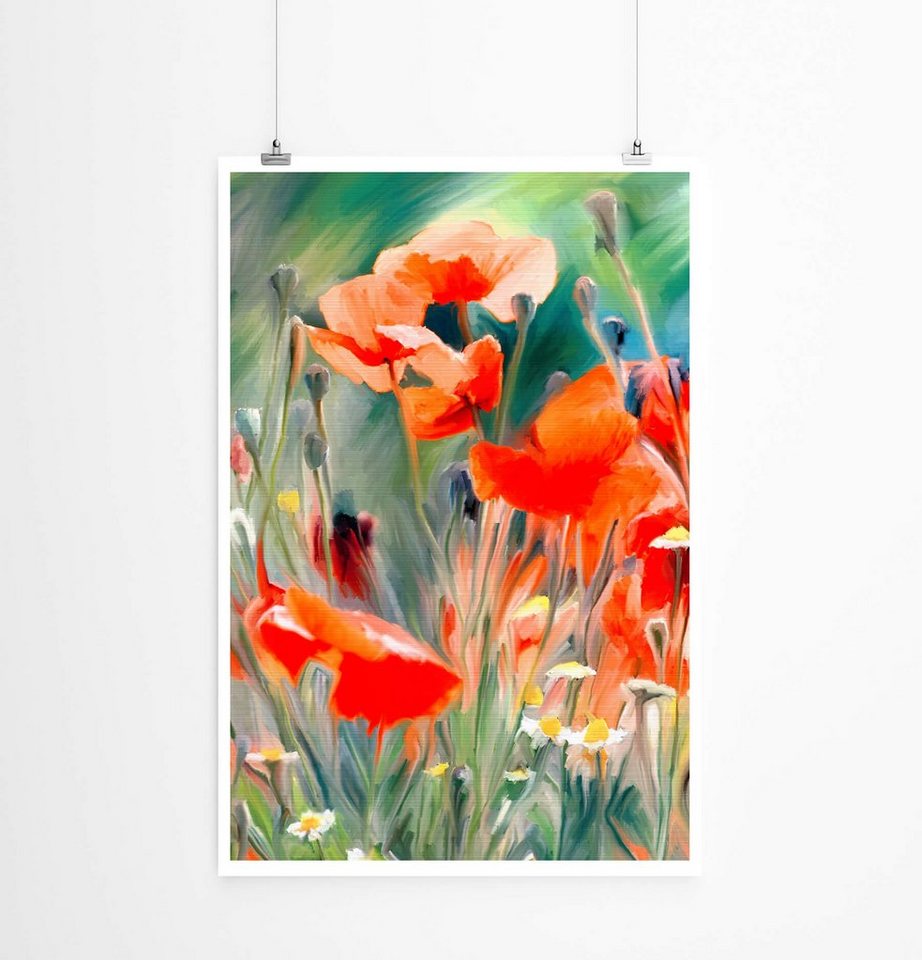 Sinus Art Poster Bild von roten Mohnblumen im Feld 60x90cm Poster von Sinus Art