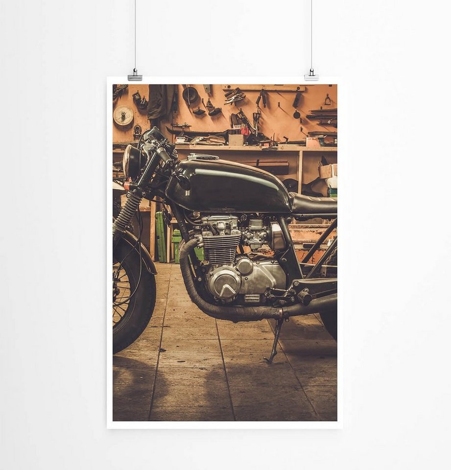 Sinus Art Poster Künstlerische Fotografie 60x90cm Poster Vintage Motorrad in der Garage von Sinus Art