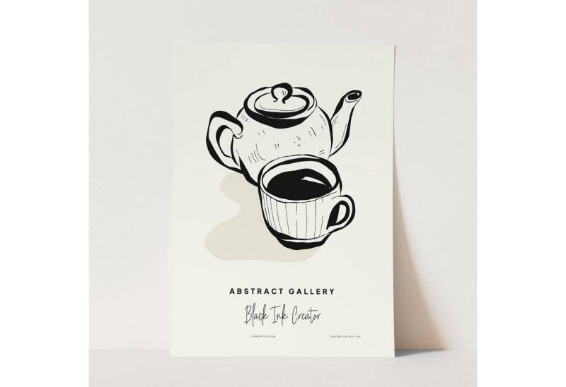 Sinus Art Wandbild Black Ink dekorative Illustration Modern Teekanne Tee Tasse von Sinus Art