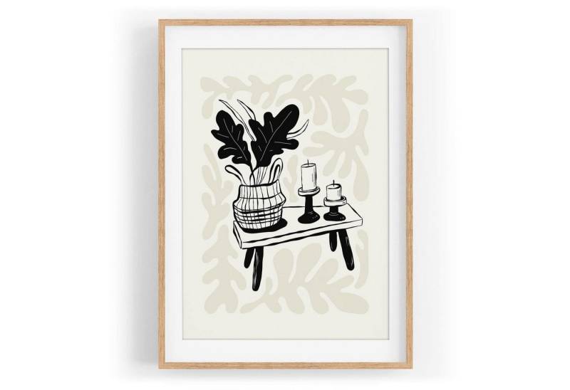 Sinus Art Wandbild Black Ink dekorative Illustration Modern Zimmerpflanze Kerzen von Sinus Art