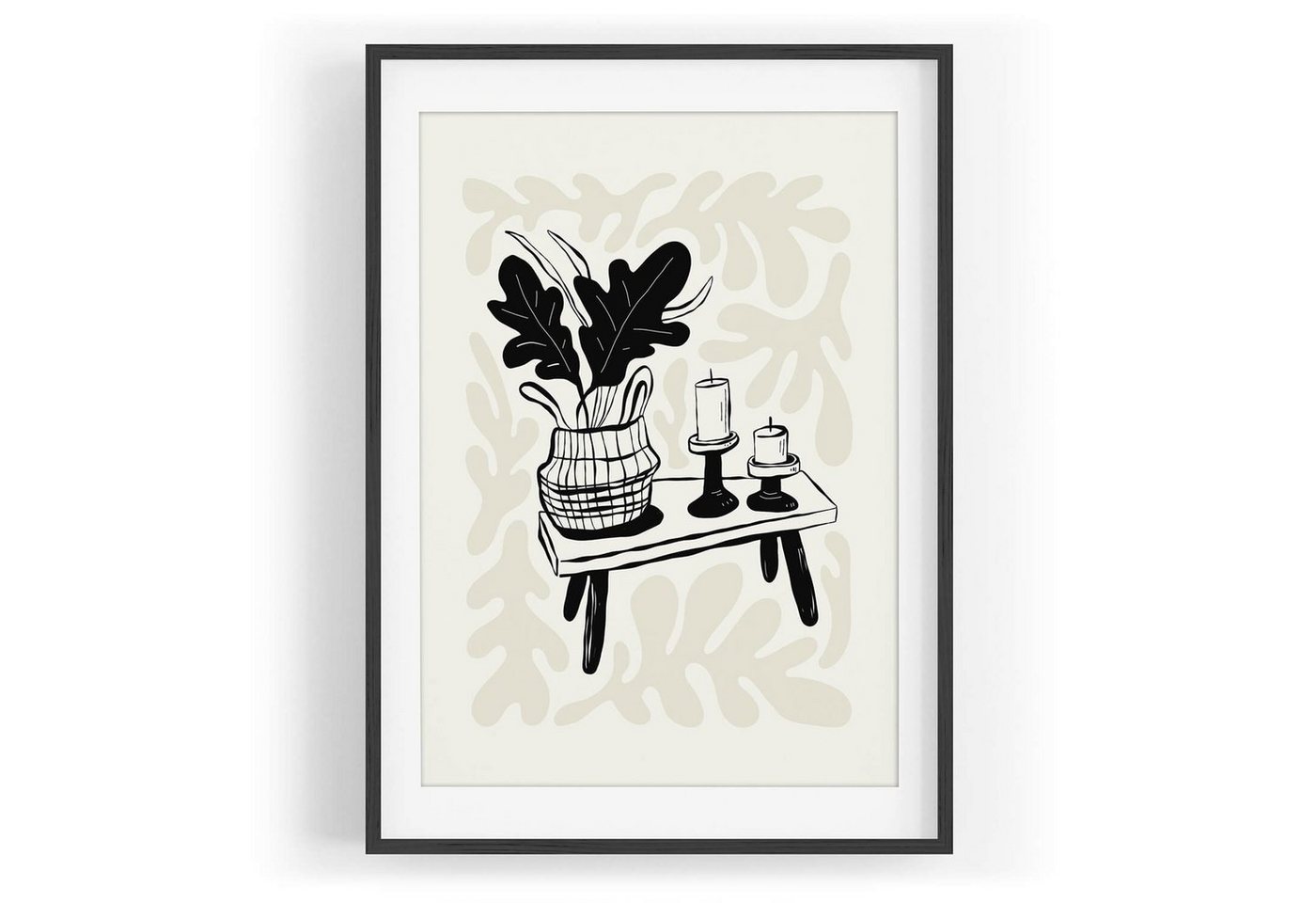 Sinus Art Wandbild Black Ink dekorative Illustration Modern Zimmerpflanze Kerzen von Sinus Art