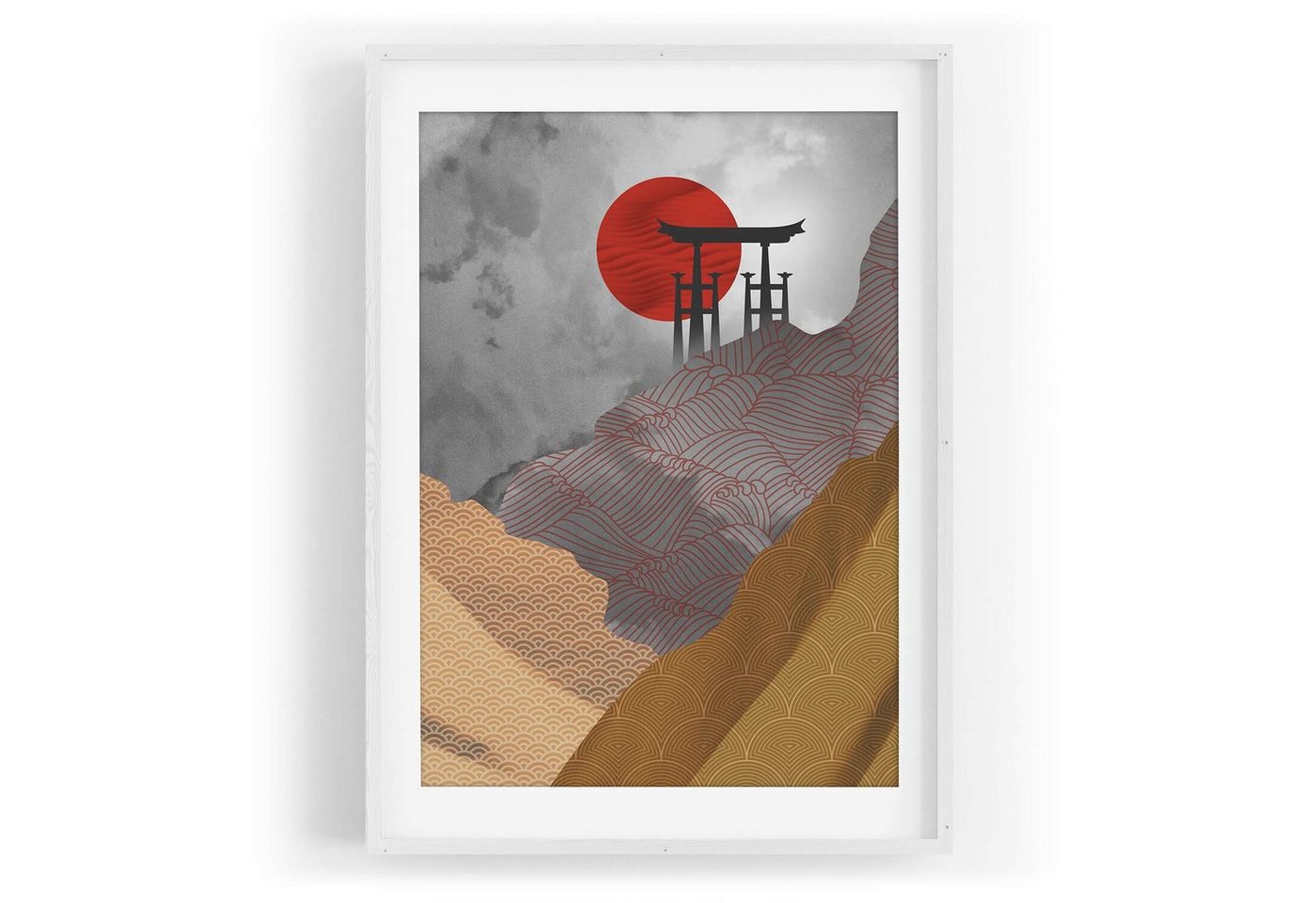 Sinus Art Wandbild Japan Motiv Tempel abstrakte Landschaft Berge Natur von Sinus Art