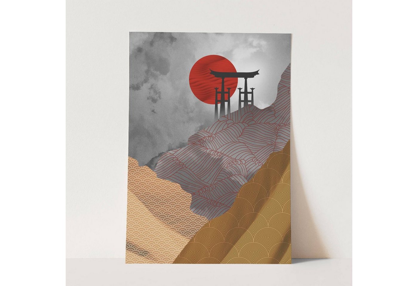 Sinus Art Wandbild Japan Motiv Tempel abstrakte Landschaft Berge Natur von Sinus Art