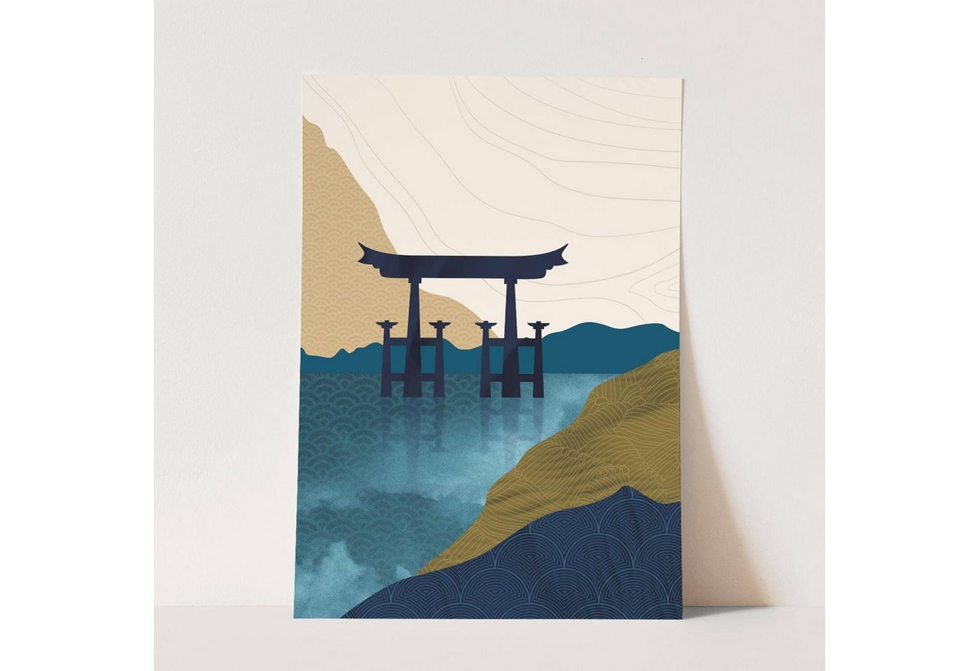 Sinus Art Wandbild Japan Motiv Tempel abstrakte Landschaft Berge See Natur von Sinus Art