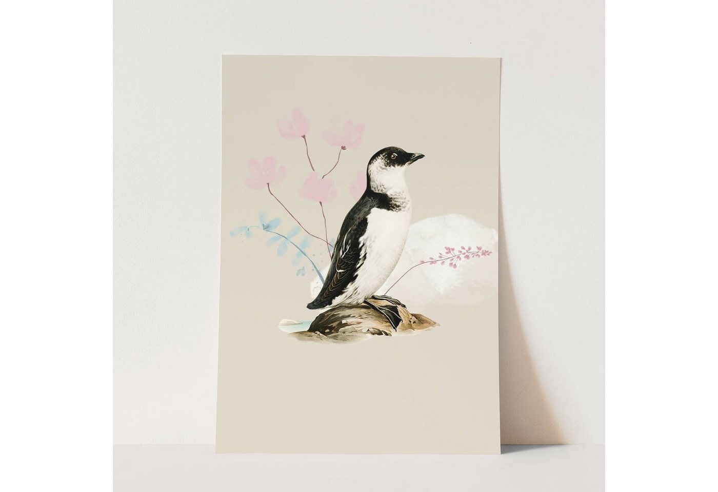 Sinus Art Wandbild Vogel Motiv Pinguin Wasserfarben Pastelltöne Blumen von Sinus Art