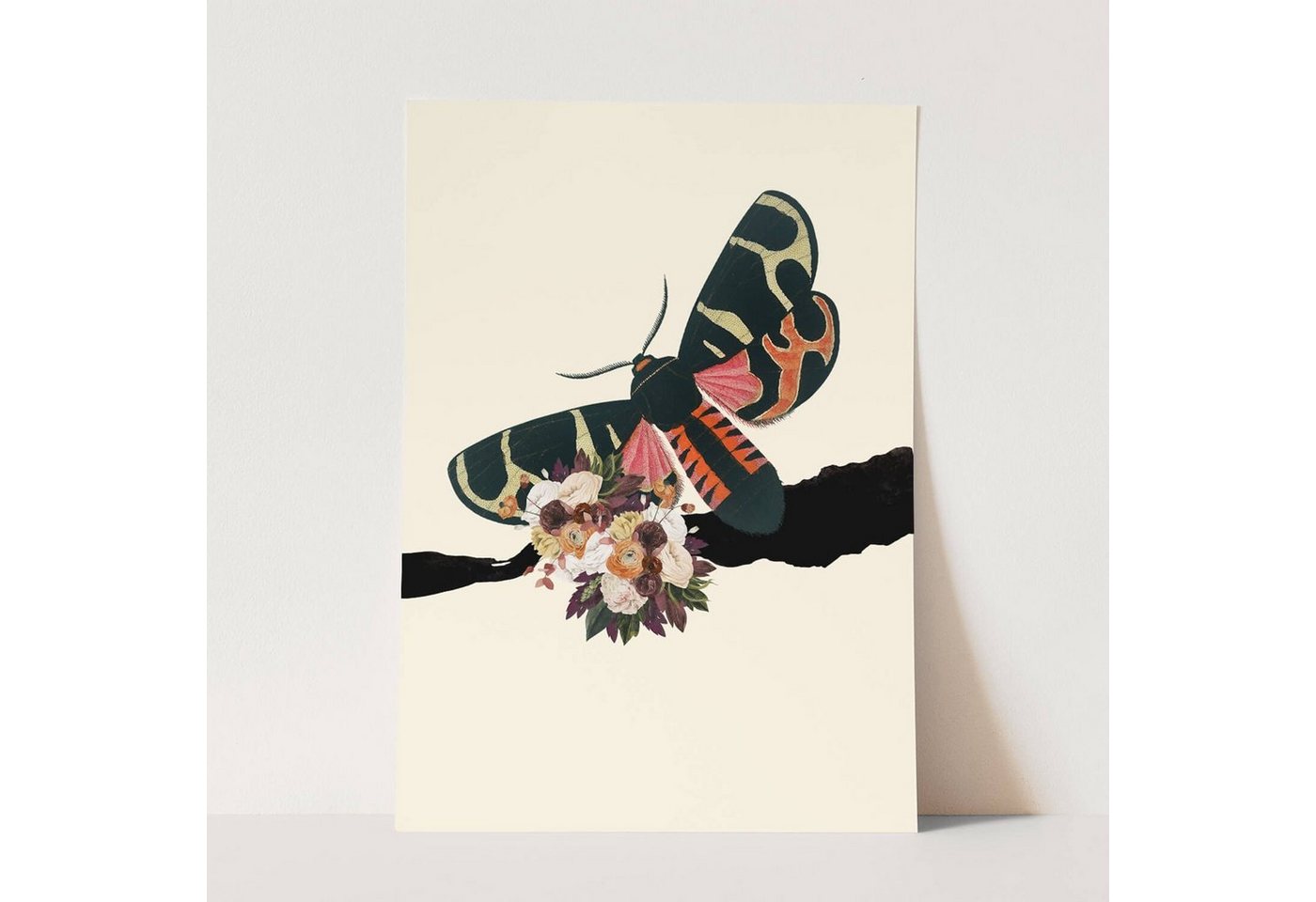 Sinus Art Wandbild Wandbild Schmetterling Blumen exklusives Design Schwarz Beige von Sinus Art