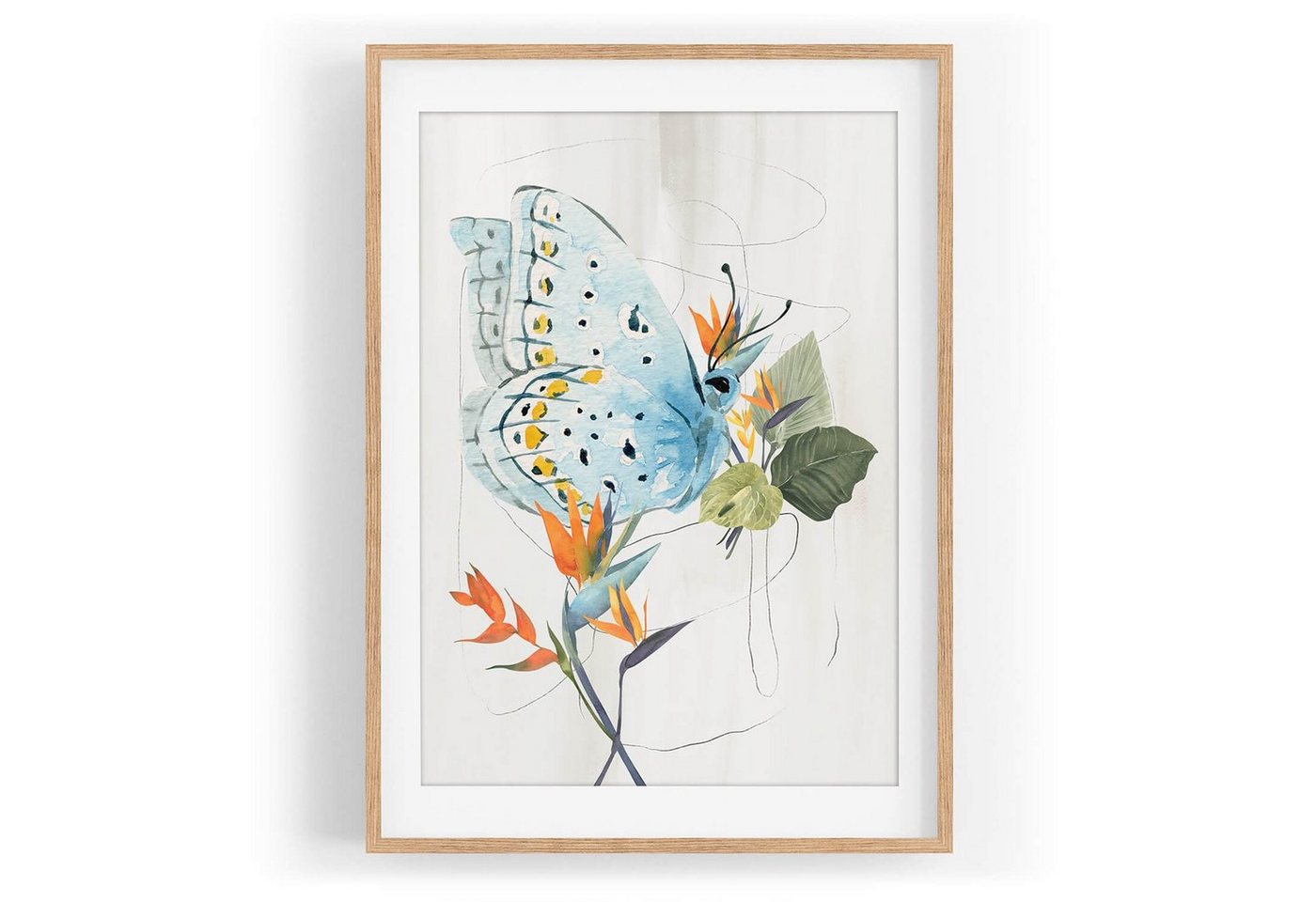 Sinus Art Wandbild Wandbild Schmetterling exotische Blumen Pflanzen Kunstvoll von Sinus Art