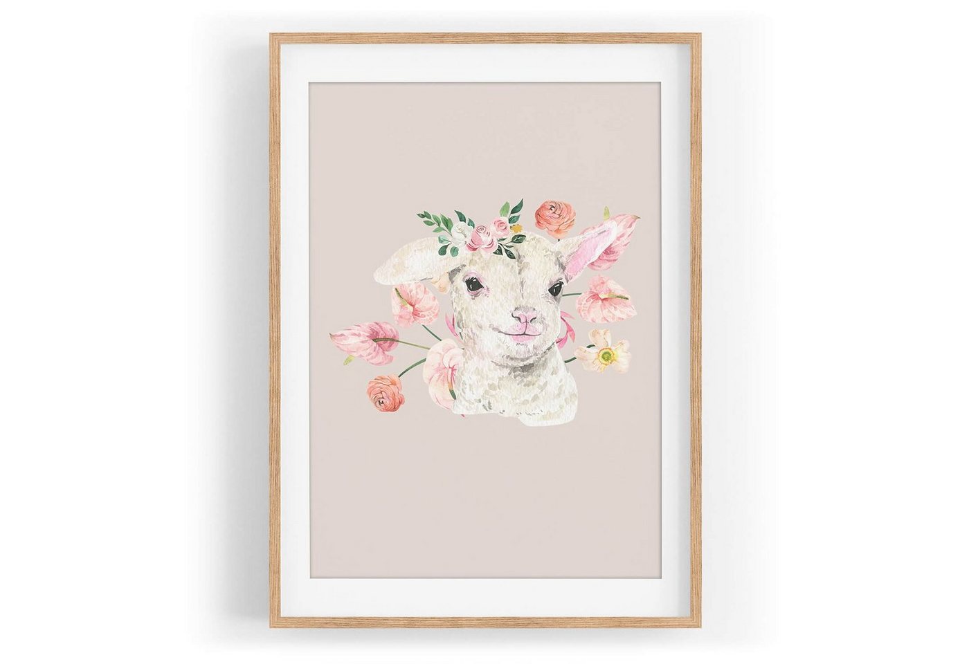 Sinus Art Wandbild Wandbild Tier Motiv süßes Lamm Blumen Blüten niedlich Flauschig von Sinus Art