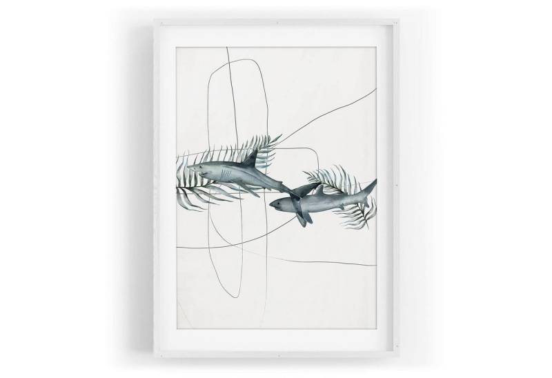 Sinus Art Wandbild Wandbild graue Haie Pflanzen unter Wasser Aquarell Design von Sinus Art