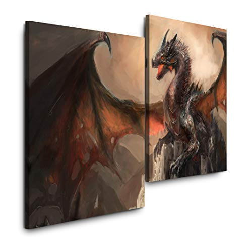 Sinus Art dunkler Drache 120x80cm 2 Kunstdrucke je 70x60cm Kunstdruck modern Wandbilder XXL Wanddekoration Design Wand Bild von Sinus Art