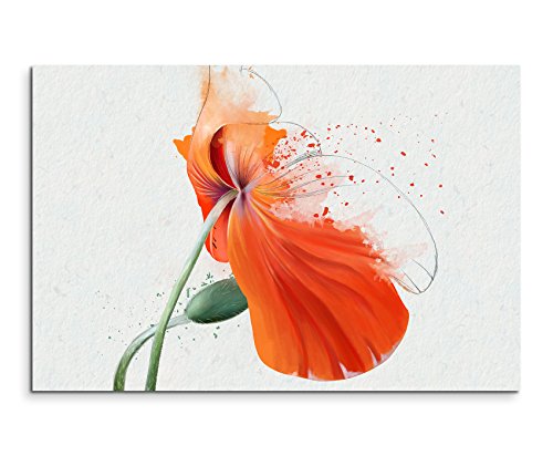 Wandbild 60x40cm Orange Mohnblumen im Splash Art Stil auf Leinwand für Wohnzimmer, Büro, Schlafzimmer, Ferienwohnung u.v.m. Gestochen scharf in Top Qualität von Sinus Art