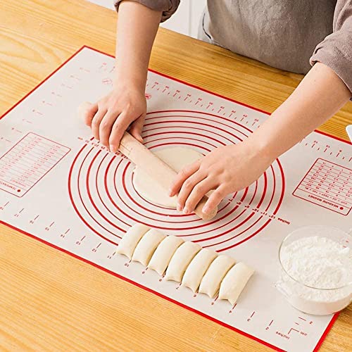 Silikonmatte Silikon Backmatte Baking Mat BPA frei Nonstick mit Messungen Fondant Teig Gebäck Backmatte Teigmatte Wiederverwendbar für Fondant Gebäck Pizza Matte, 60x40cm Rot von Sinwind
