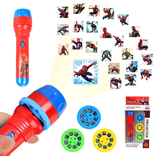 Taschenlampen Projektor für Kinder, Spiderman Taschenlampe, Kinder Projektor Taschenlampe mit 24 Bilder, Kunststoff-Taschenlampe Spielzeug, Kinder Gute Nacht Geschichte Spielzeuge (Red) von Sinwind