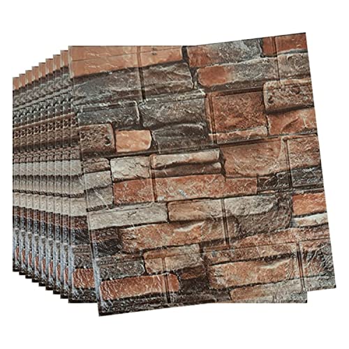 10 Stück 3D Fliesen Backstein Wandaufkleber Selbstklebende wasserdichte Schaumstoff-Tapete, 3D Backstein Wandaufkleber, Selbstklebende Polyethylenschaum Abnehmbare Tapete (Roter Ziegelstein) von Sinye