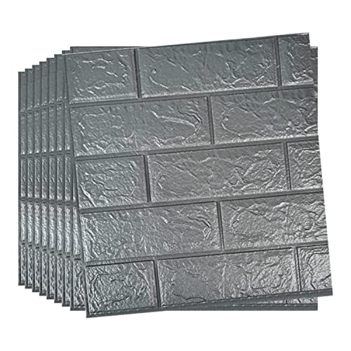 10 Stück 3D Fliesen Backstein Wandaufkleber Selbstklebende wasserdichte Schaumstoff-Tapete, 3D Backstein Wandaufkleber, Selbstklebende Polyethylenschaum Abnehmbare Tapete (Silber Grau) von HDE