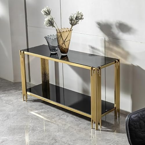 Sinyuyong Konsolentisch aus gehärtetem Glas mit 2 Ablagen, Sofatisch mit goldfarbenem Metallrahmen for das Wohnzimmer, schmaler Eingangstisch for kleine Räume(B) von Sinyuyong