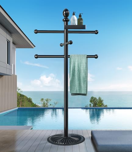 Pool-Handtuchhalter für den Außenbereich, Metall, strapazierfähig, kippbar, Pool-Zubehör mit schwerem Metallsockel, 6 Stangen, Whirlpool-Zubehör, Handtuchhalter, Handtuchständer für Pool, Spa (1,2 m) von Sinyzope