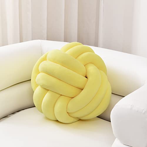 Sioloc Weicher Knotenball Kissen, Knotenkissen Wohndekoration Plüschkissen, Handgefertigtes Rundes Plüschknotenkissen für Stuhl Sofa Bett (27cm, Gelb)‌ von Sioloc