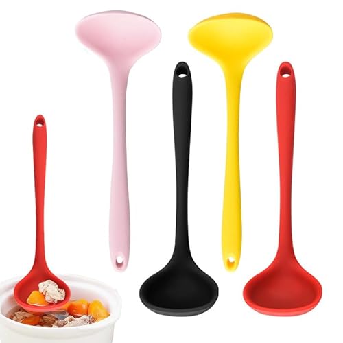 Sipiris 4 Stück Schöpflöffel Aus Silikon Suppenkelle Silikon Flexibel Soßenlöffel Küchenhelfer Set (Rot Schwarz Rosa Gelb) von Sipiris