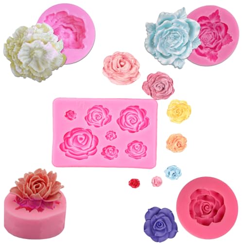 Sipiris 5-teiliges 3D Bumen Silikon Formen Set - Rose und Blume Form für Fondant, Kuchen Dekoration, Schokolade und Süßigkeiten Herstellung von Sipiris