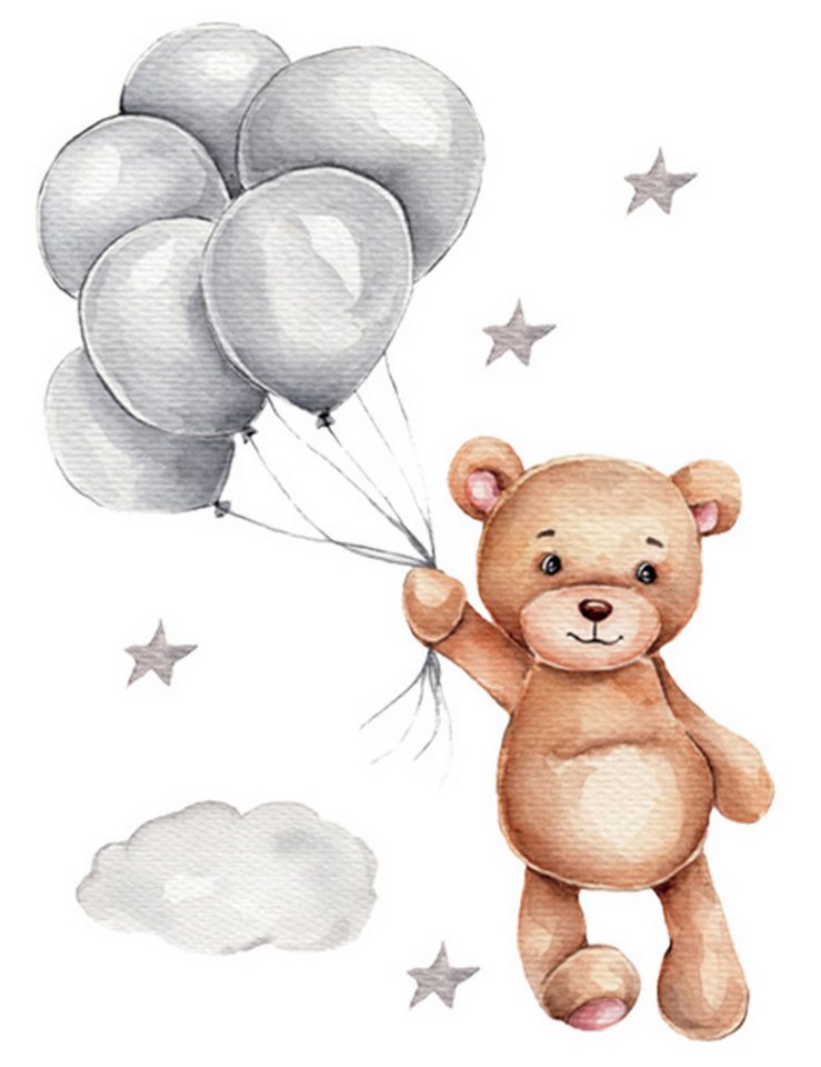 Sipo Wandbild Wandaufkleber Hase, Sterne, Teddybär mit Ballon von Sipo