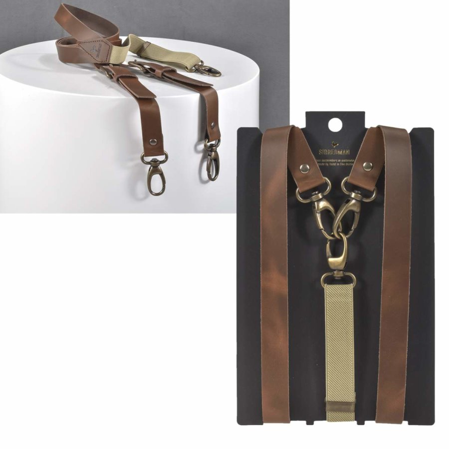 Sir Redman Herren Hosenträger mit Karabinerhaken 25mm Leder "Work", mit 3 Karabinerhaken, der Style für Männer, Vintage, Retro, braun von Sir Redman