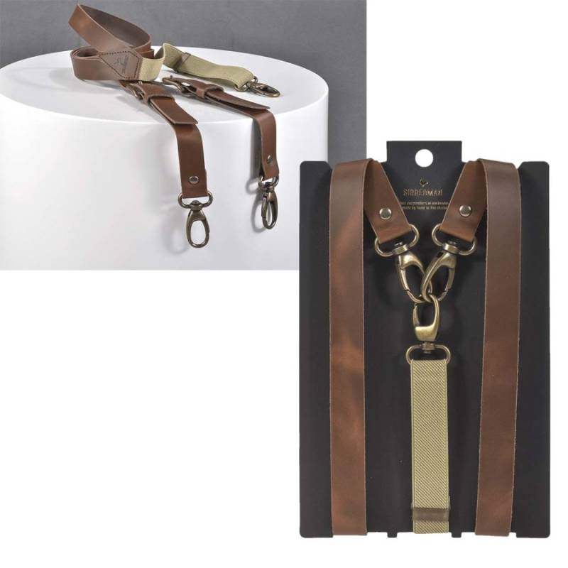 Sir Redman Herren Hosenträger mit Karabinerhaken 25mm Leder "Work", mit 3 Karabinerhaken, der Style für Männer, Vintage, Retro, braun von Sir Redman